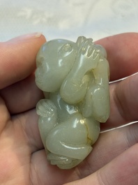 Four Chinese celadon and russet jade carvings, Qing