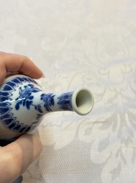 A group of 12 Chinese blue and white miniature vases and a small bottle vase, Kangxi
