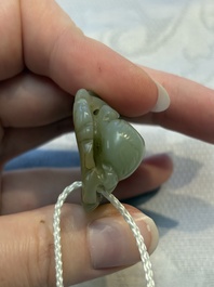 Four Chinese celadon and russet jade carvings, Qing