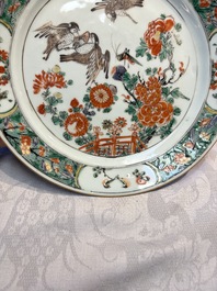 A pair of Chinese famille verte 'Birds Among Flowering Branches' plates, Kangxi