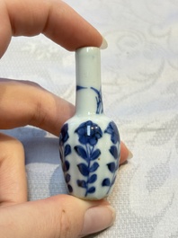 A group of 12 Chinese blue and white miniature vases and a small bottle vase, Kangxi