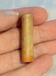 Two Chinese soapstone seals with an original buffalo-horn box, Ignace 依溺斯 mark, 20th C.