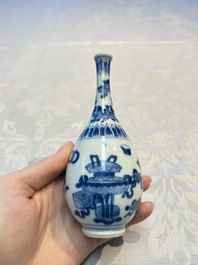 A group of 12 Chinese blue and white miniature vases and a small bottle vase, Kangxi