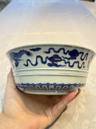 A Chinese blue and white 'Dragon' bowl, Xuande mark, 19th C.