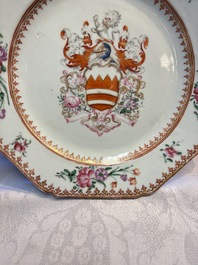 A pair of Chinese famille rose armorial plates with the arms of Hare for the English market, Qianlong, ca. 1755