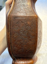 A rare Chinese moulded gourd wall pocket vase with landscape design, Guangxu mark and of the period
