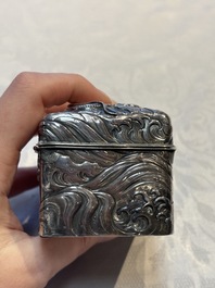 A fine Japanese silver 'Dragon' box, 19th C.