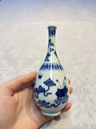 A group of 12 Chinese blue and white miniature vases and a small bottle vase, Kangxi