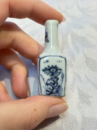 A group of 12 Chinese blue and white miniature vases and a small bottle vase, Kangxi