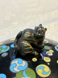 A fine Japanese cloisonn&eacute; tripod censer and cover with a mythical-animal-form finial, Meiji, 19th C.