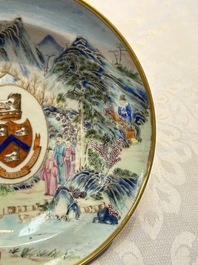 A rare pair of Chinese Canton famille rose armorial plates with the arms of Wight, ca. 1810