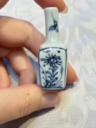 A group of 12 Chinese blue and white miniature vases and a small bottle vase, Kangxi