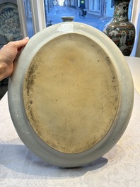 A fine large Chinese Canton famille rose dish with a palace garden scene, 19th C.