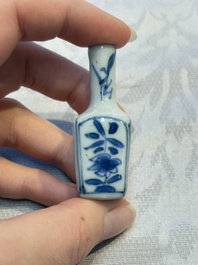 A group of 12 Chinese blue and white miniature vases and a small bottle vase, Kangxi