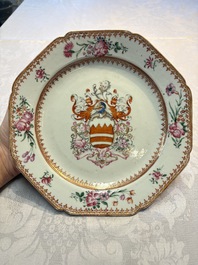 A pair of Chinese famille rose armorial plates with the arms of Hare for the English market, Qianlong, ca. 1755