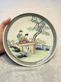 A pair of fine Chinese famille rose 'Ladies' plates, Qianlong marks, Republic
