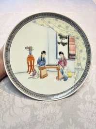 A pair of fine Chinese famille rose 'Ladies' plates, Qianlong marks, Republic