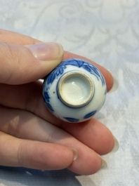 A group of 12 Chinese blue and white miniature vases and a small bottle vase, Kangxi