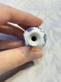 A group of 12 Chinese blue and white miniature vases and a small bottle vase, Kangxi