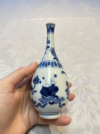 A group of 12 Chinese blue and white miniature vases and a small bottle vase, Kangxi