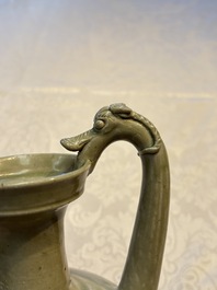 A fine Chinese Yueyao green-glazed chicken-head ewer with dragon-form handle, Southern Dynasties