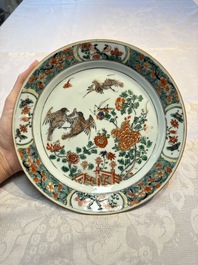 A pair of Chinese famille verte 'Birds Among Flowering Branches' plates, Kangxi