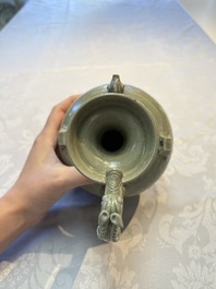 A fine Chinese Yueyao green-glazed chicken-head ewer with dragon-form handle, Southern Dynasties