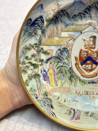 A rare pair of Chinese Canton famille rose armorial plates with the arms of Wight, ca. 1810