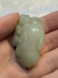 Four Chinese celadon and russet jade carvings, Qing