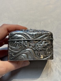 A fine Japanese silver 'Dragon' box, 19th C.