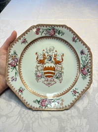 A pair of Chinese famille rose armorial plates with the arms of Hare for the English market, Qianlong, ca. 1755