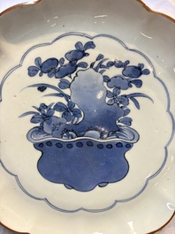 A Japanese Arita blue and white 'Bonsai' plate, Fuku mark, Edo, 17th C.