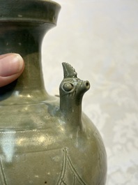 A fine Chinese Yueyao green-glazed chicken-head ewer with dragon-form handle, Southern Dynasties
