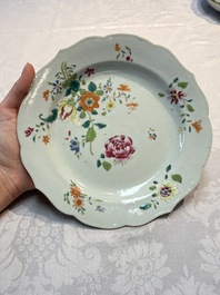 A varied collection of nine Chinese blue, white and famille rose wares, Kangxi and later