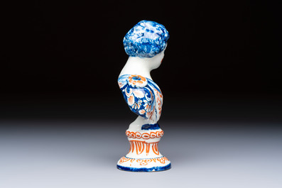 A polychrome Dutch Delft male bust of a Roman emperor or general, early 18th C.