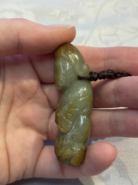Four Chinese celadon and russet jade carvings, Qing