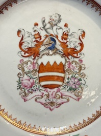A pair of Chinese famille rose armorial plates with the arms of Hare for the English market, Qianlong, ca. 1755