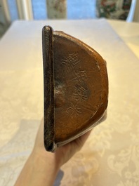 A rare Chinese moulded gourd wall pocket vase with landscape design, Guangxu mark and of the period