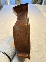 A rare Chinese moulded gourd wall pocket vase with landscape design, Guangxu mark and of the period