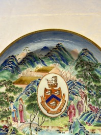 A rare pair of Chinese Canton famille rose armorial plates with the arms of Wight, ca. 1810