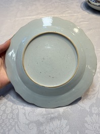 A varied collection of nine Chinese blue, white and famille rose wares, Kangxi and later