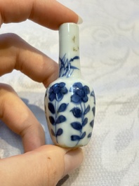 A group of 12 Chinese blue and white miniature vases and a small bottle vase, Kangxi