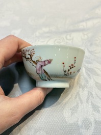 A varied collection of nine Chinese blue, white and famille rose wares, Kangxi and later