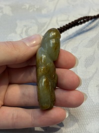 Four Chinese celadon and russet jade carvings, Qing