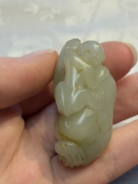 Four Chinese celadon and russet jade carvings, Qing