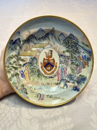 A rare pair of Chinese Canton famille rose armorial plates with the arms of Wight, ca. 1810