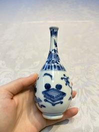 A group of 12 Chinese blue and white miniature vases and a small bottle vase, Kangxi