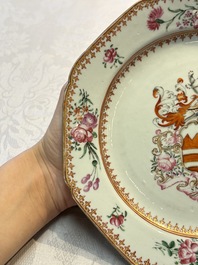 A pair of Chinese famille rose armorial plates with the arms of Hare for the English market, Qianlong, ca. 1755