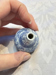 A group of 12 Chinese blue and white miniature vases and a small bottle vase, Kangxi