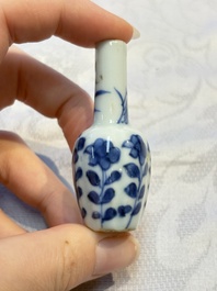 A group of 12 Chinese blue and white miniature vases and a small bottle vase, Kangxi